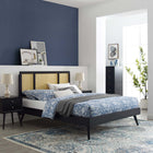 Modway Kelsea Cane and Wood Full Platform Bed with Splayed Legs - Black-Woven Cane Rattan Headboard
