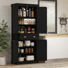 HOMCOM 72" H Tall Kitchen Pantry Cabinet with Drawer - Black Wood Grain-Three adjustable shelves with a 1.25" gap for flexible storage 