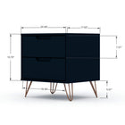 Manhattan Comfort Rockefeller Mid-Century Modern 3-Piece Bedroom Dresser Set - Tatiana Midnight Blue-Includes Spacious Drawers With Simple .75 Gliding Mechanism.