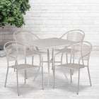 Table de jardin carrée de 28 po en acier gris pâle et 4 chaises au dossier rond, intérieur/extérieur [CO-28SQ-03CHR4-SIL-GG]-Revêtement thermolaqué gris