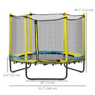 Qaba Kids Trampoline with Enclosure Net - 55" Dia. - Yellow-Zippered door for easy entry 