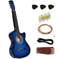 Soozier 38" Full Size Classical Acoustic Electric Guitar Premium Gloss Finish with Strings - Blue-Complete 38 Inch acoustic guitar set perfect for beginners and students