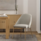 Manhattan Comfort - Chaise de salle à manger moderne Gracie 61,5 cm en similicuir, coloris pierre et or-Caractéristiques du cadre et des pieds Choix entre acier noir entièrement soudé ou acier inoxydable doré