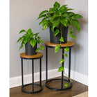 My Home My Living - Ensemble de 2 supports à plantes rustiques en bois et métal - Marron-Différentes hauteurs de support de plantes amélioreront l'attrait visuel