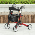 HOMCOM Folding Rollator Walker with Large Seat, Backrest and Bag - Red-Single-click, 8-level adjustable rollator fits various users and preferences 