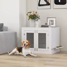 PawHut 31.5" W Dog Crate Furniture with 360° Rotatable Removable Dog Bowls - White-Two doors ensure easy access to your pet 