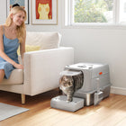 PawHut - Bac à litière XL en acier inoxydable avec couvercle, chat avec couvercle rabattable-L'intérieur extra-large offre suffisamment d'espace pour les chats jusqu'à 15 lb (7 kg) 