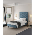 Manhattan Comfort - Lit une place moderne Crosby 81,1" en velours - Bleu-Rembourré de velours luxueux avec un garnissage en mousse haute densité