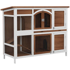 PawHut 49" L Outdoor 2-Tier Rabbit Hutch with Openable Roof and Slide-Out Tray - Brown-Solid wooden frame and asphalt roof is suitable for outdoors 