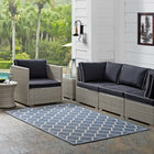 Modway - Avena Treillis en quadrifolie marocain intérieurs et extérieurs Tapis de comédie 8 pi l x 10 pi L - Bleu et beige-Tissage serré à poil bas