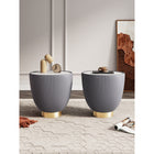 Manhattan Comfort - Lot de 2 tables d’appoint Anderson 46,8 cm modernes en similicuir gris-Magnifique plateau de table en céramique effet marbre