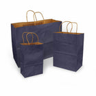 Eddie's Hang Up Shopping Bags with Handles - 100% Recycled Kraft Paper - 5" W x 3" D x 8" H - Navy - 25 Pack-100% recycled with at least 95% post-consumer fibres