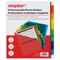Staples - Séparateurs en plastique amovibles avec pochette - 8 onglets - Colorés-Onglets insérables