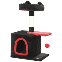 PawHut - Arbre à chat gothique 28 po avec lit supérieur en peluche - rouge et noir-Comprend un condo, un perchoir et une plate-forme, adapté pour 1 à 2 chats 