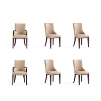 Manhattan Comfort - Ensemble de 6 chaises de salle à manger Shubert modernes, revêtement en similicuir et velours, coloris beige-Ensemble de 6 chaises de salle à manger modernes pour salle à manger et salle de conférence