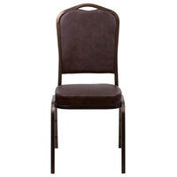 Flash Furniture – Chaise de banquet empilable Hercules à dossier en couronne, vinyle brun avec cadre à veine cuivre-Chaise de banquet multi-usages