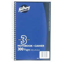 Hilroy 3-Subject Notebook - 9-1/2" x 6" - Assorted Colours - 300 Pages-3-Subject notebook is ideal for taking notes on more than one project or subject