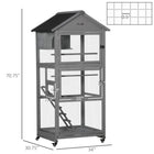 PawHut - Cage à oiseaux en bois 71 po H avec deux portes, échelle et plateau amovible pour pinsons - gris foncé-Bois de sapin robuste pour une utilisation quotidienne 