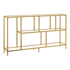 Hudson&Canal Winthrop 52"W Console Table with Glass Shelves - Brass-A modern contemporary design for your entryway, living room, den, and more
