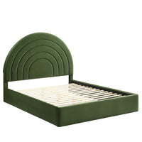 Modway Solana Arched Performance Velvet Queen Platform Bed - Moss Green-Stain-Resistant Performance Velvet Upholstery