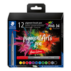 Staedtler 371 C12-1 Pigment Arts Brush Pen - Basic Colours - 12 Pack-No bleeding through or bleeding of ink
