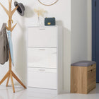 HOMCOM Narrow Shoe Storage Cabinet with 3 Flip Drawers & Adjustable Shelves - High Gloss White-Can store up to 15 pairs of shoes in three tilt-out drawers