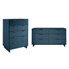 Manhattan Comfort Granville Modern Chest and Double Dresser Set - Midnight Blue-Modern-Contemporary with a taste of Glam Bedroom Dresser Set. Includes 1 Chest and 1 Double Dresser.