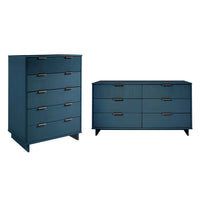 Manhattan Comfort Granville Modern Chest and Double Dresser Set - Midnight Blue-Modern-Contemporary with a taste of Glam Bedroom Dresser Set. Includes 1 Chest and 1 Double Dresser.