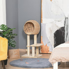 PawHut - Arbre à chat avec poteau à griffer en sisal et balle suspendue - 39 po H beige-L’arbre à chat multi-activités est fabriqué avec des panneaux de particules de classe P2 pour une structure stable 