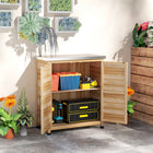 Outsunny Garden Storage Cabinet with Metal Tabletop & Shelf - Natural-Galvanised tabletop resists water and wear, protecting contents
