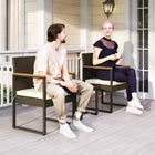 Outsunny - ensemble de mobilier de patio en osier 3 pièces - blanc-Plateau de table en bois d'acacia ajoutant beauté et longévité à l'utilisation 
