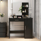 HOMCOM Vanity Desk with Mirror - 35.4" L x 15" W x 54.3" H - Black-With an anti-tipping design at the back, you can secure it to the wall for safety 