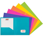 JAM Paper Heavy Duty Plastic 2 Pocket School Folder - Assorted Fashion Colours - 12 Pack-Colours: Fuchsia Pink, Teal, Purple, Orange, Yellow, and Lime Green