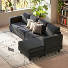 HOMCOM L Shape 4 Seater Corner Sofa with Chaise Lounge - Charcoal Grey-Breathable, soft corduroy fabric enhances coziness