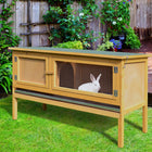 PawHut 45" W Wooden Rabbit Hutch with Slide-Out Tray and Openable Roof - Natural-Hinged roof with locking arm provides easy access to interior 