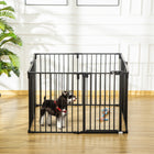 PawHut 30" H Adjustable 8-Panel Dog Playpen-The door can be closed automatically when its opening angle is less than 90°, and stay open when it's over 90°. (The door won't close when the angle is less than 15°) 