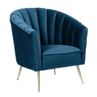 Manhattan Comfort Rosemont 32.28" Mid-Century Modern Velvet Upholstered Accent Chair - Blue and Gold-Mid-Century Modern Single Seat Armchair Perfect for Living Room Use