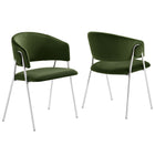 Modway Nella Upholstered Performance Velvet Dining Chair - Moss Green/Silver - 2 Pack-Set of 2 Accent Dining Chairs