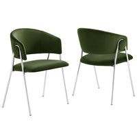 Modway Nella Upholstered Performance Velvet Dining Chair - Moss Green/Silver - 2 Pack-Set of 2 Accent Dining Chairs