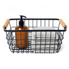 My Home My Living Wire Rectangle Baskets with Wood Handle 3-Piece Set - 9.5”W x 7”D x 4.75”H - Black-Conveniently nestable to save space
