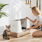 PawHut - Bac à litière XL en acier inoxydable avec couvercle rabattable à 100° - pelle-Conception trois-en-un : configuration ouverte, semi-fermée ou entièrement fermée 