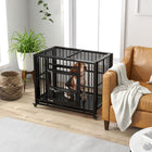 PawHut 37" Heavy Duty Dog Crate with Wheels - Black-Openable top provides easy access 