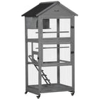 PawHut - Cage à oiseaux en bois 71 po H avec deux portes, échelle et plateau amovible pour pinsons - gris foncé-Revêtement résistant à l'eau sur des matériaux imperméables et protection anti-UV contre la décoloration pour une conception adaptée à l'extérieur 