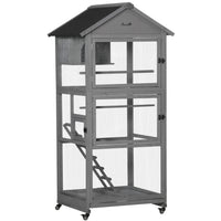 PawHut - Cage à oiseaux en bois 71 po H avec deux portes, échelle et plateau amovible pour pinsons - gris foncé-Revêtement résistant à l'eau sur des matériaux imperméables et protection anti-UV contre la décoloration pour une conception adaptée à l'extérieur 