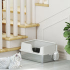 PawHut Stainless Steel Cat Litter Box with Scoop-Sand drop area captures litter from cat's paws 