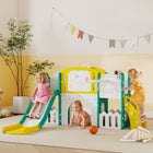 Qaba - Toboggan 7 en 1 pour enfants avec grimpeur, panier de basketball, télescope, tableau à dessin, boîte de rangement - jaune-Glissade lisse et sécurisée avec des zones soigneusement conçues pour une descente en douceur  
