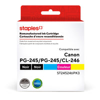 Staples Canon PG-245/PG-245/CL-246 Remanufactured Inkjet Cartridges - Standard Yield - Black/Black/Colour - 3 Pack-Black, Black, Color