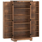 HOMCOM 47" H Kitchen Pantry Cabinet with Adjustable Shelves - Brown-Barn door design with black metal accents and wood grain top exudes farmhouse charm 