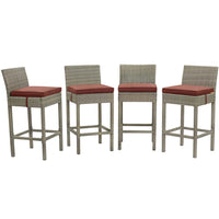 Modway - Conduit Terrasse extérieure Rotin en osier Tabouret de bar - Cassise gris clair - Ensemble de 4-Tabouret de bar extérieur moderne