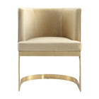 Manhattan Comfort - Chaise de salle à manger moderne Aura 62 cm en velours capitonné, sable et laiton poli-Conception de cadre flottant avec dossier incurvé